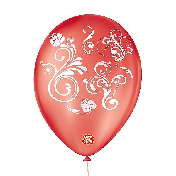 Balão de Festa Decorado Arabesco - Vermelho Quente e Branco Polar - Balões São Roque - Rizzo