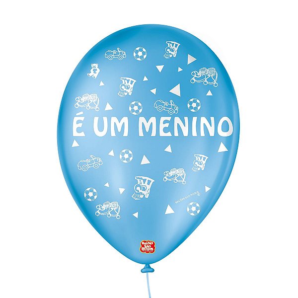 Balão de Festa Decorado É um Menino - Azul Turquesa e Branco 9" 23cm - 25 Unidades - Balões São Roque - Rizzo Balões