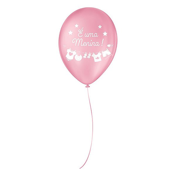 Balão de Festa Decorado Chá de Bebê - Rosa Tutti Frutti e Branco 9" 23cm - 25 Unidades - Balões São Roque - Rizzo Balões