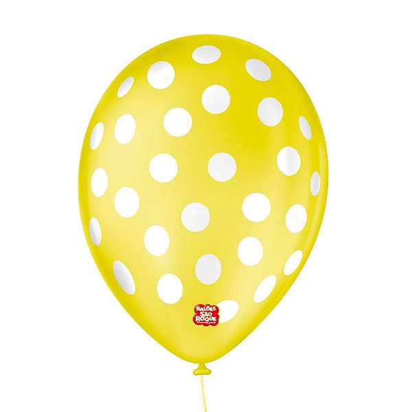 Balão de Festa Decorado Poá Bolinha - Amarelo e Branco 9" 23cm - 25 Unidades - Balões São Roque - Rizzo Balões