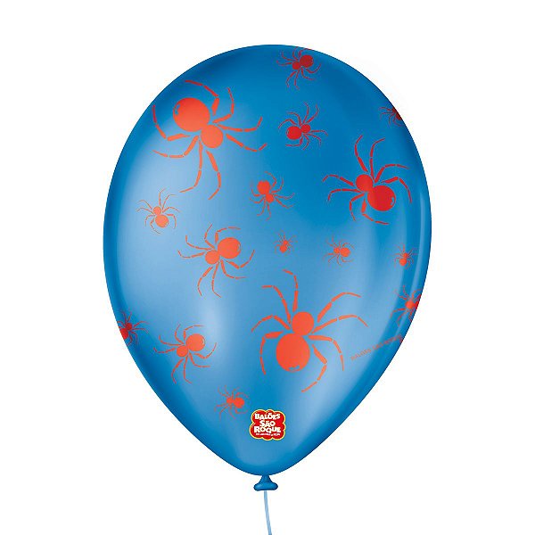 Balão Decorado Halloween Aranha 9" 23cm - Azul e Vermelho- 25 Unidades - Balões São Roque - Rizzo Balões