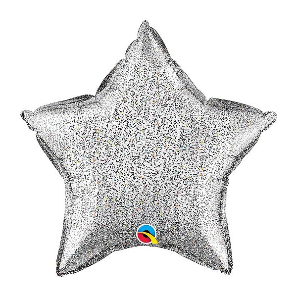 Balão de Festa Microfoil 20" 51cm - Estrela Glittergraphic Prata - 01 Unidade - Qualatex - Rizzo Balões