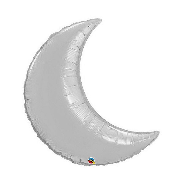 Balão de Festa Microfoil 35" 89cm - Lua Crescente Prata Metálico - 01 Unidade - Qualatex - Rizzo Balões