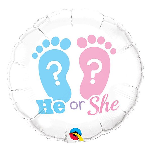 Balão de Festa Microfoil 18" 45cm - He or She? - 01 Unidade - Qualatex - Rizzo Balões