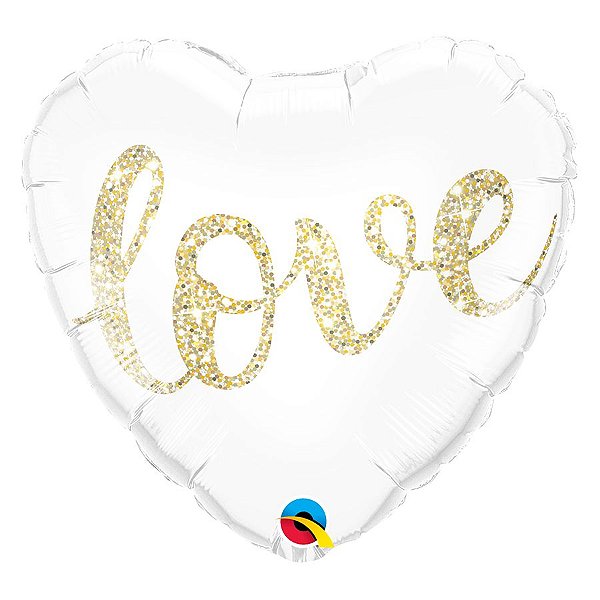Balão de Festa Microfoil 18" 45cm - Coração Branco Love - 01 Unidade - Qualatex - Rizzo Balões