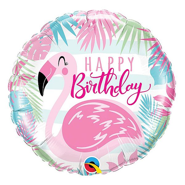 Balão de Festa Microfoil 18" 45cm - Happy Birthday Flamingo - 01 Unidade - Qualatex - Rizzo Balões