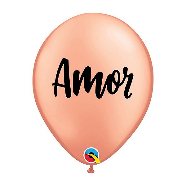 Balão de Festa Decorado Amor 11" 28cm - Rose Gold - 6 Unidades - Qualatex - Rizzo Balões