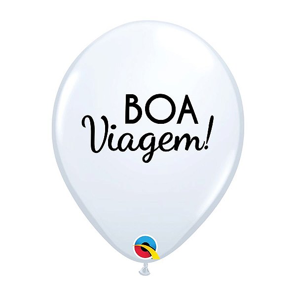 Balão de Festa Decorado Boa Viagem! 11" 28cm - Branco - 6 Unidades - Qualatex - Rizzo Balões