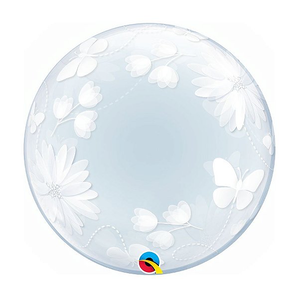 Balão de Festa Bubble Duplo 20" 51cm - Happy Birthday Flores - 01 Unidade - Qualatex - Rizzo Balões