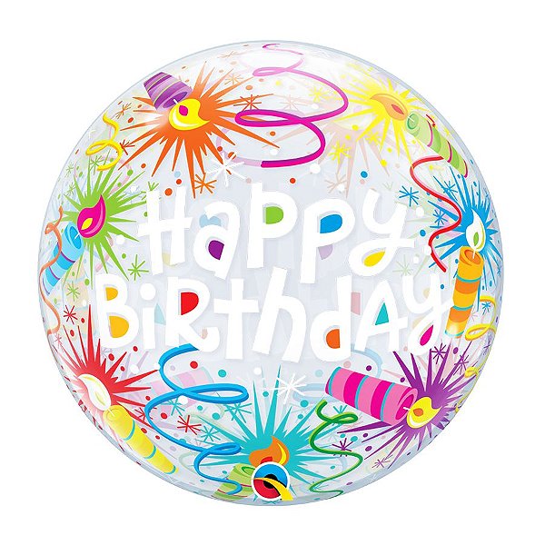 Balão de Festa Bubble 22" 56cm - Happy Birthday Velas - 01 Unidade - Qualatex - Rizzo Balões