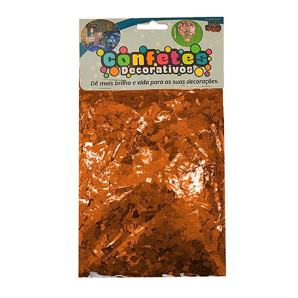 Confete Mini Picadinho Metalizado 25g - Laranja Dupla Face - Rizzo Balões