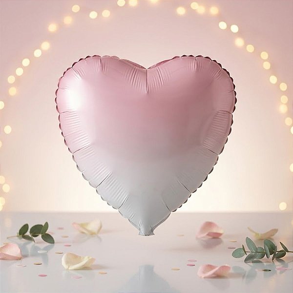 Balão de Festa Metalizado 20" 50cm - Coração Gradient Rosa Baby - 01 Unidade - Flexmetal - Rizzo Balões