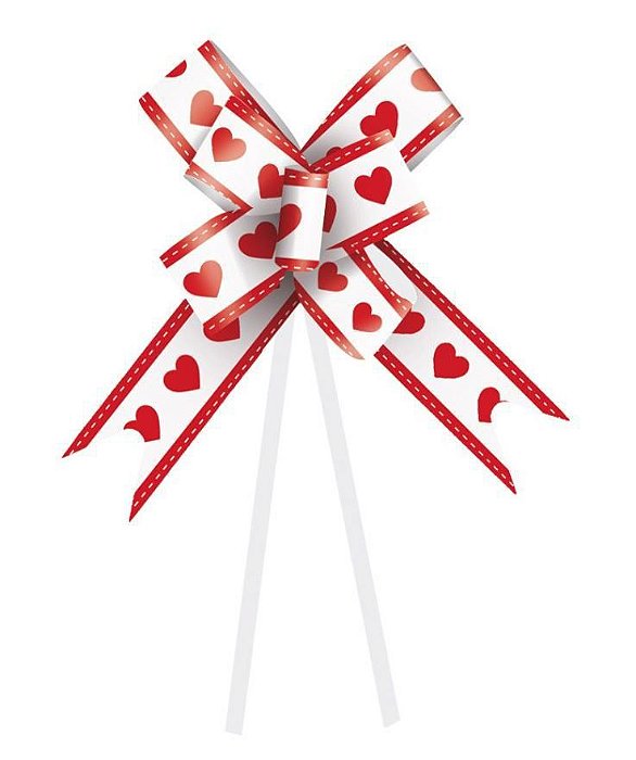 Laço Fácil Coração Branco e Vermelho - 10 unidades - Cromus - Rizzo