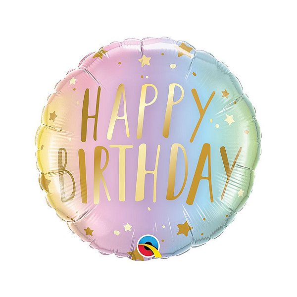 Balão de Festa Microfoil 18" - Birthday Pastel Ombre Estrela - 01 Unidade - Qualatex - Rizzo Balões