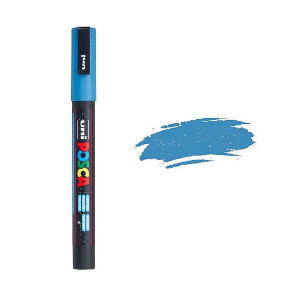 Caneta Posca PC-3ML 0.9-1.3mm - Azul Claro Com Glitter   - 1 unidade - Posca - Rizzo