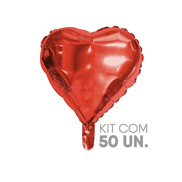 Kit Balão de Festa Microfoil Coração Vermelho - 9" - 50 Unidades - Rizzo