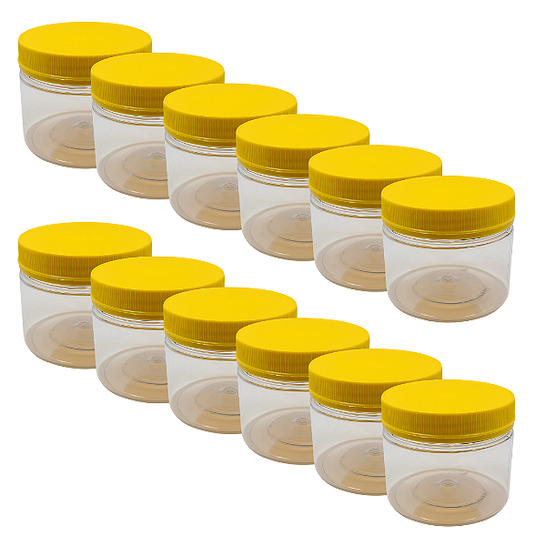192 Potes 350ml / 500g Transparente com Tampa Rosca e Lacre Amarela – Para Embalagem de Mel
