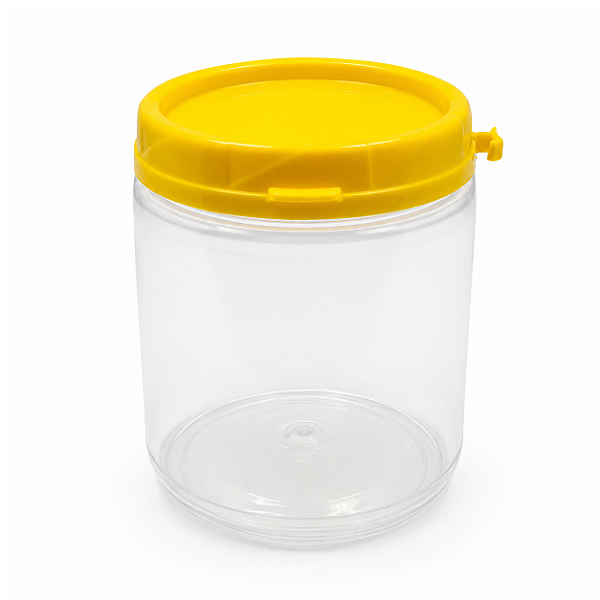 Pote 370ml /500g Plástico Transparente Com Tampa Lacre - Tampa Amarela