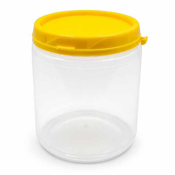 Pote 680ml / 1Kg Plástico Transparente Com Tampa Lacre - Tampa Amarela