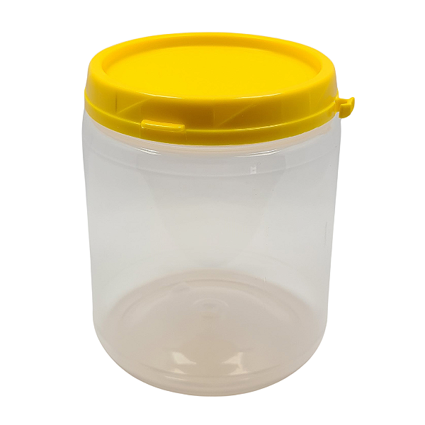 Pote 680ml / 1Kg Plástico Transparente Com Tampa Lacre - Tampa Amarela