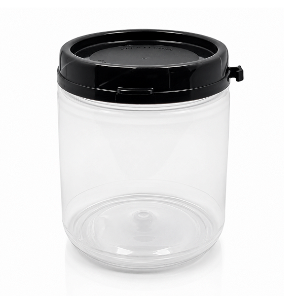 Pote 370ml / 500g Plástico Transparente Com Tampa Lacre Preta