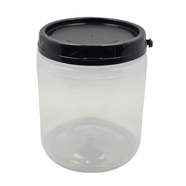 Pote 680ml / 1kg Plástico Transparente Com Tampa Preta Lacre Para Mel