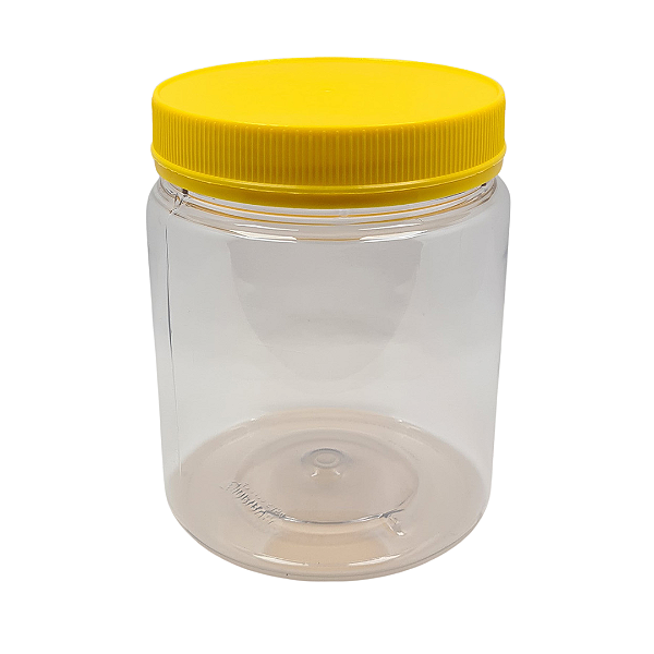 Pote 700ml / 1kg Transparente com Tampa Rosca e Lacre Amarela – Para Embalagem de Mel
