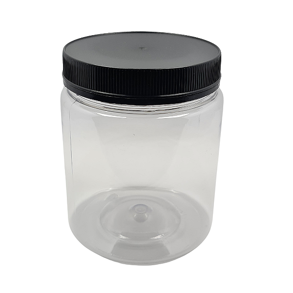 Pote 700ml / 1kg Transparente com Tampa Rosca e Lacre Preta – Para Embalagem de Mel