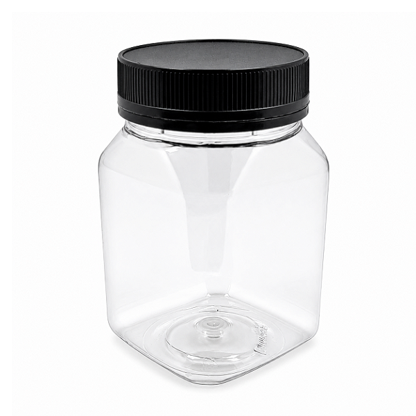Pote 350ml / 500g Quadrado Transparente com Tampa Rosca Preta – Ideal para Embalagem de Mel