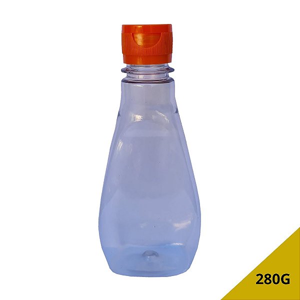 Bisnaga Cristal Pet Para Embalar Mel 190ml/280g - Tampa Laranja