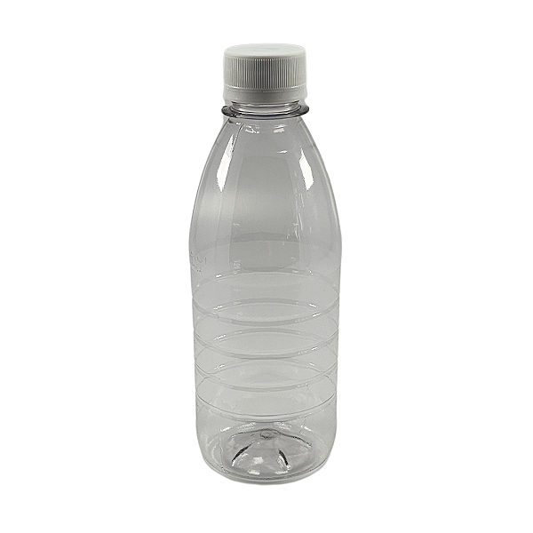 Garrafa 300ml PET Cristal com Tampa Rosca e Lacre – Tampa Branca