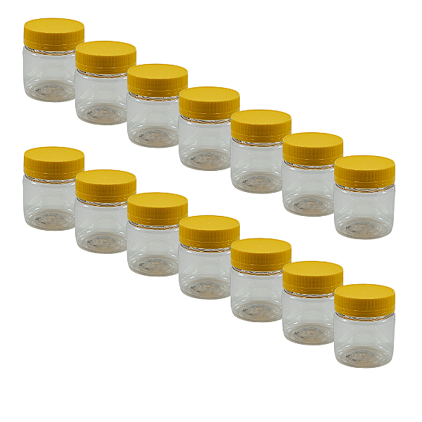 408 Potes 180ml / 250g Transparente com Tampa Rosca Amarela – Ideal para Embalagem de Mel