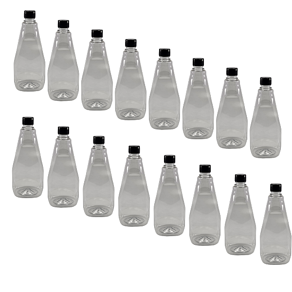 60 Bisnagas 750ml / 1Kg Cristal Pet Para Embalar Mel - Tampa Preta