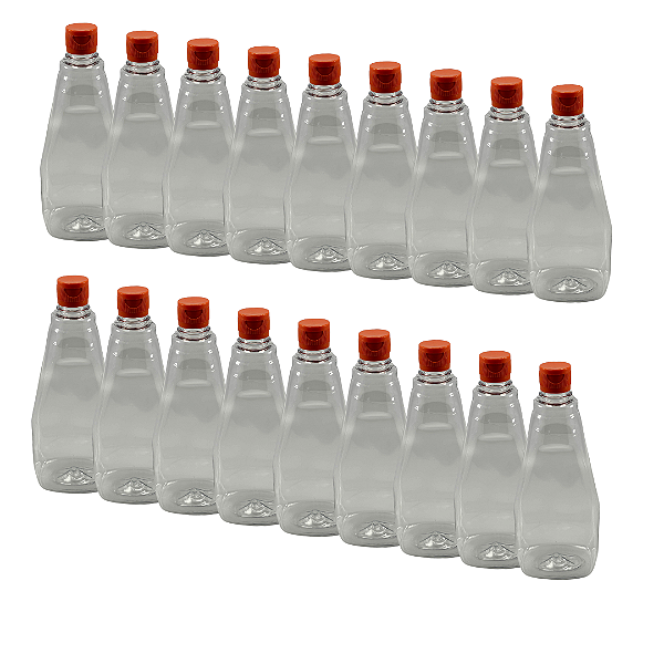30 Bisnagas 750ml / 1Kg Cristal Pet Para Embalar Mel - Tampa Laranja