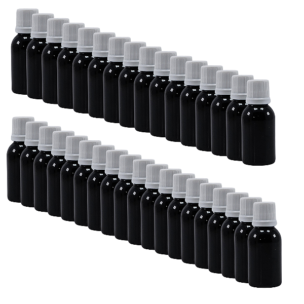 60 Frascos Plásticos Âmbar com Gotejador e Tampa com Lacre – 30ml