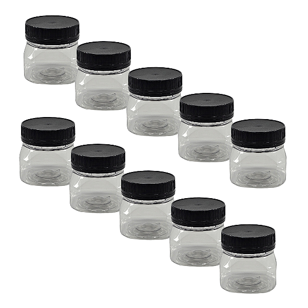 45 Potes 180ml / 250g Quadrado Transparente com Tampa Rosca Preta – Ideal para Embalagem de Mel
