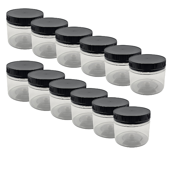 24 Potes 350ml / 500g Transparente com Tampa Rosca e Lacre Preta – Para Embalagem de Mel