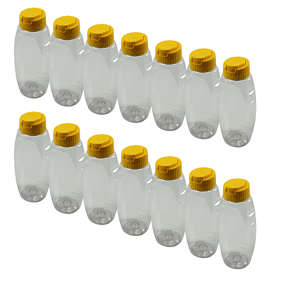 20 Bisnagas Plásticas 355ml / 500g Invertida Para Embalar Mel  - Tampa Amarela