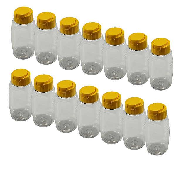 30 Bisnagas Plásticas 215ml / 300g Invertidas com Tampa Amarela – Para Embalagem de Mel