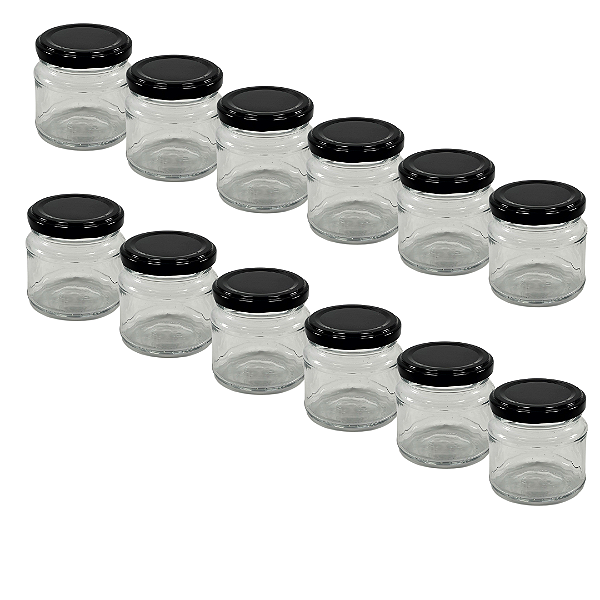 24 Potes de Vidro Mini Belém 150ml com Tampa Preta – Ideal para Mel