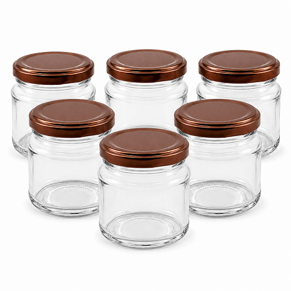24 Potes de Vidro Mini Belém 150ml com Tampa Cobre – Ideal para Mel