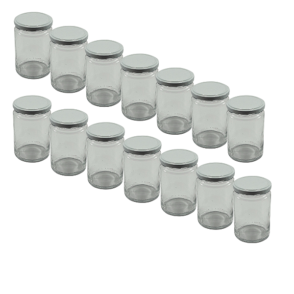 24 Potes de Vidro Andino 360ml com Tampa Branca – Ideal para Mel, Geleias e Doces