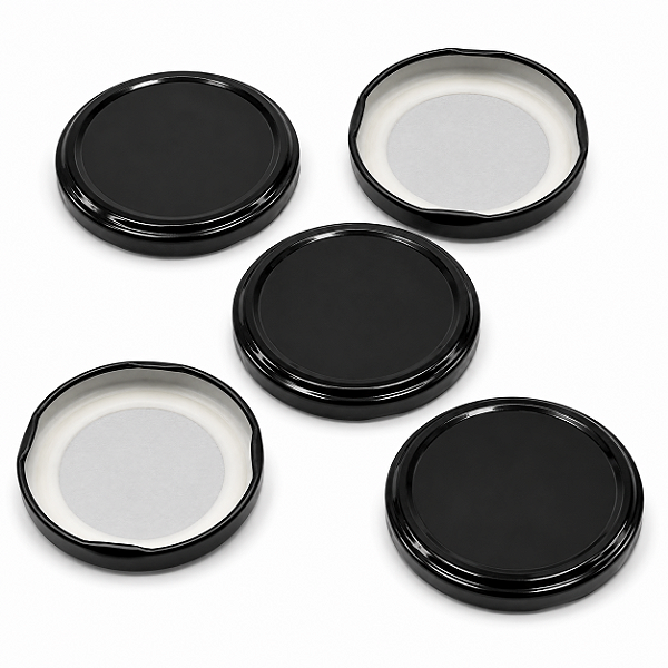 20 Tampas Pretas Rosca 74mm para Pote de Vidro Tipo Conserva – Metálica