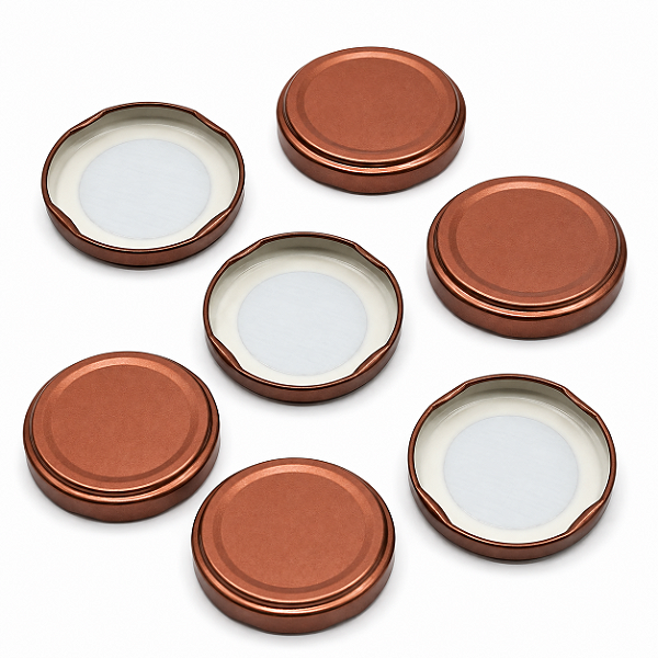 10 Tampas Metálicas Rosca 63mm – Cor Cobre – Para Potes de Vidro Tipo Conserva