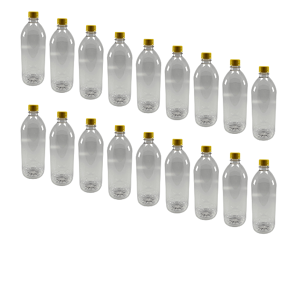 30 Garrafas PET Cristal 1 Litro – Tampa Rosca Amarela com Lacre