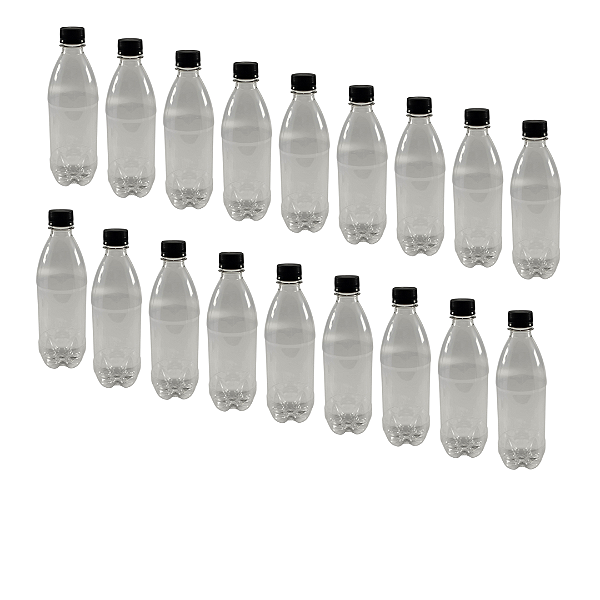 55 Garrafas 500 / 575 ml PET Cristal com Tampa Rosca e Lacre – Tampa Preta