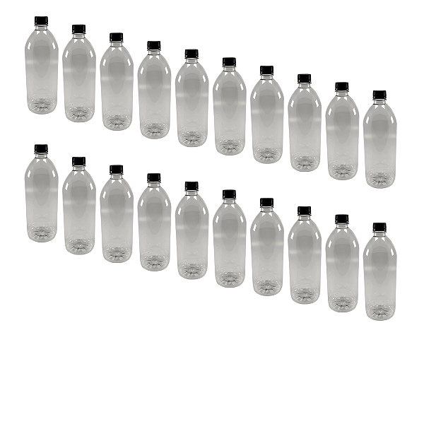 30 Garrafas PET Cristal 1 Litro – Tampa Rosca Preta com Lacre