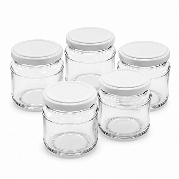24 Potes de Vidro Mini Belém 150ml com Tampa Branca – Ideal para Mel