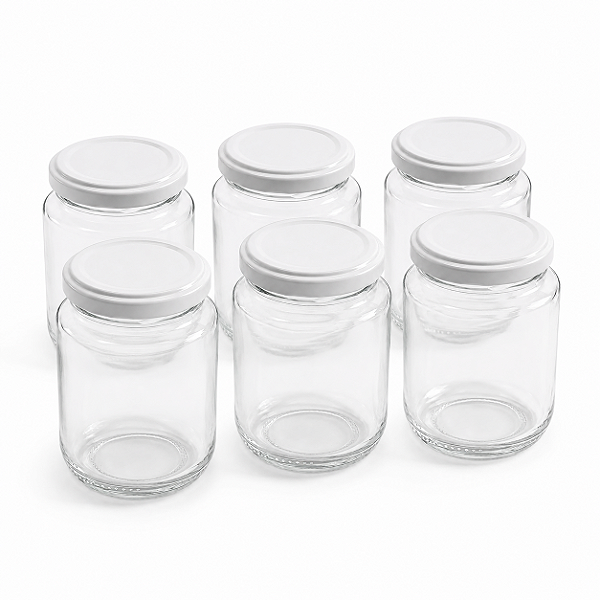 24 Potes de Vidro Belém 240ml com Tampa Branca – Ideal para Mel, Geleias e Doces