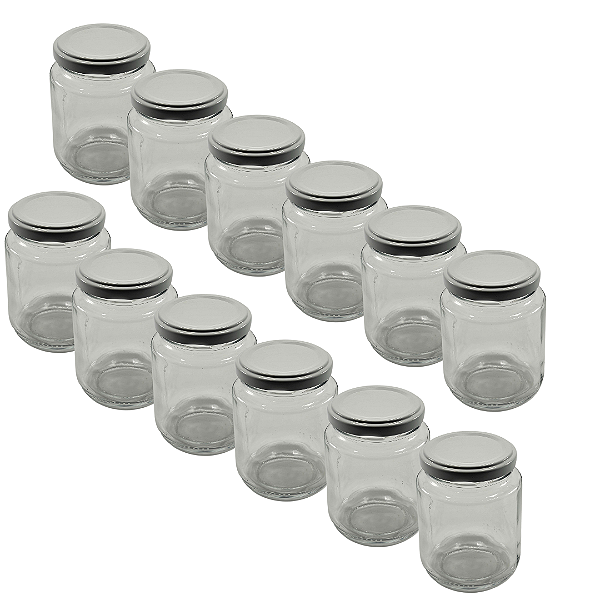 24 Potes de Vidro Belém 240ml com Tampa Branca – Ideal para Mel, Geleias e Doces